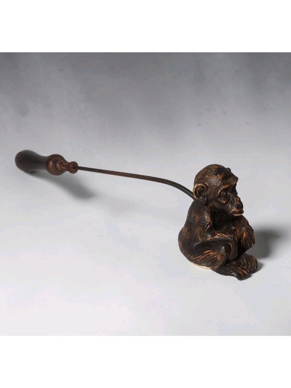 Figural Monkey Chimpanzee Candle Snuffer Wood Look Resin Jungle Safari Brown